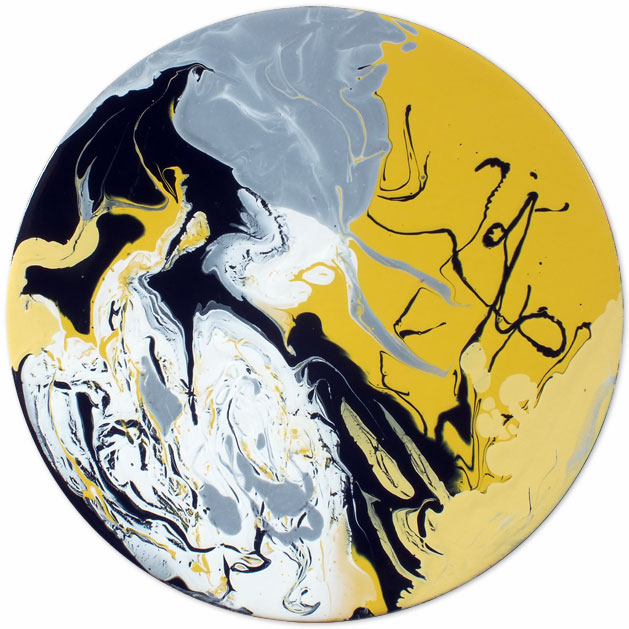 Yellow black and grey round tondo painting