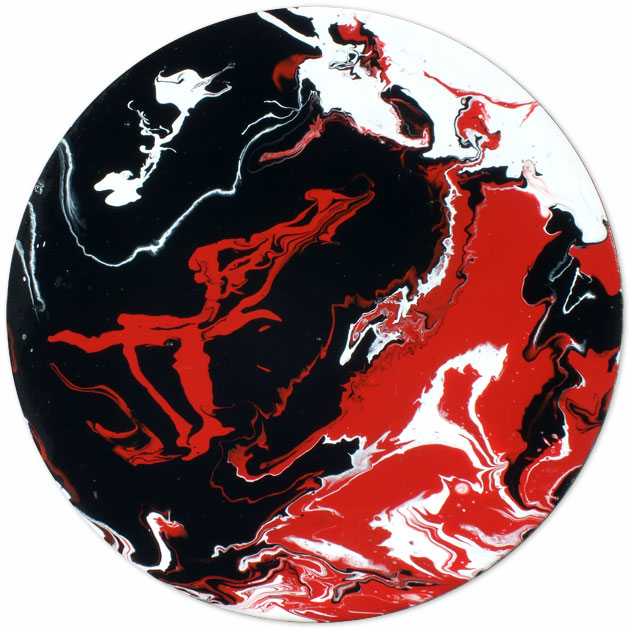 Circular Abstract Art Red Black White On Canvas