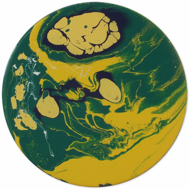 Round abstract art sunshine yellow green and blue