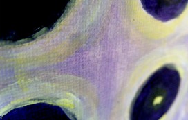 Modern abstract painting in purple indigo and yellow