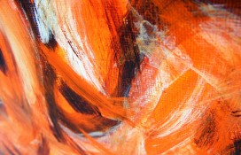 Abstract art in black , orange and white