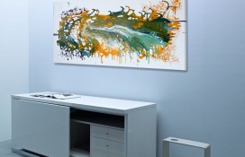 Yellow, green and blue abstract painting for sale