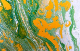 Green and yellow abstract art on canvas