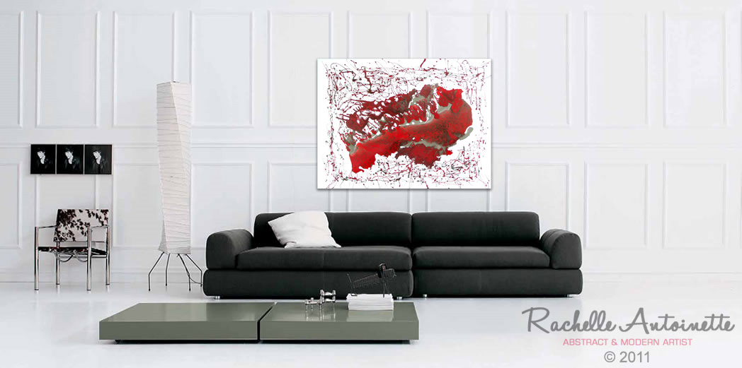Original Abstract Oil Painting | Red and Silver | Alexandria